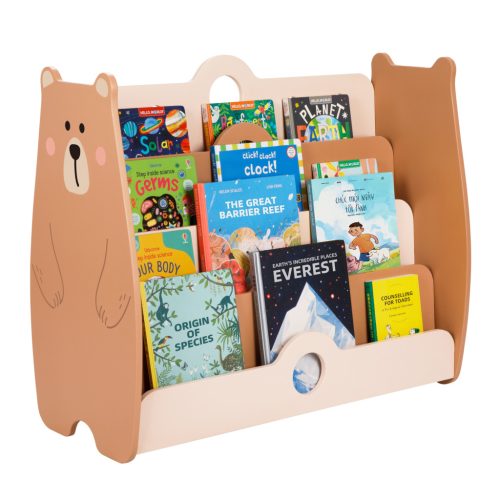 Raft de cărți pentru copii cu model ursuleț – bibliotecă deschisă pe 4 niveluri